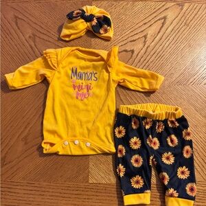 3-piece girl’s outfit. Size 0-3 month. Onesie, pants and hat.